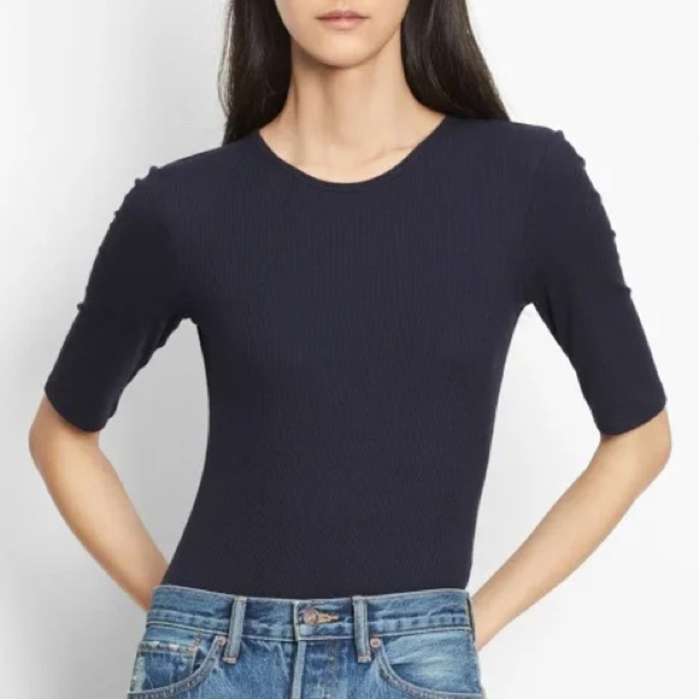 Vince Rib Knit Three Quarter Sleeve Bodysuit - Navy
